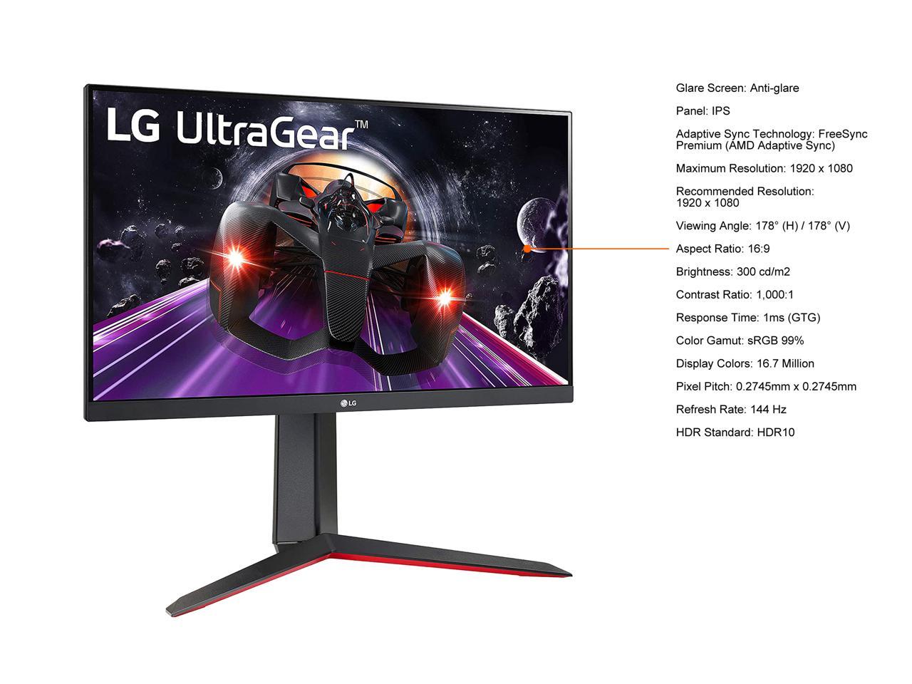 LG 24" 24GN650-B UltraGear FHD IPS 1ms 144Hz HDR HDMI, DisplayPort, Audio AMD FreeSync Premium Tilt Pivot Height Adjust Gaming Monitor - image 5 of 10