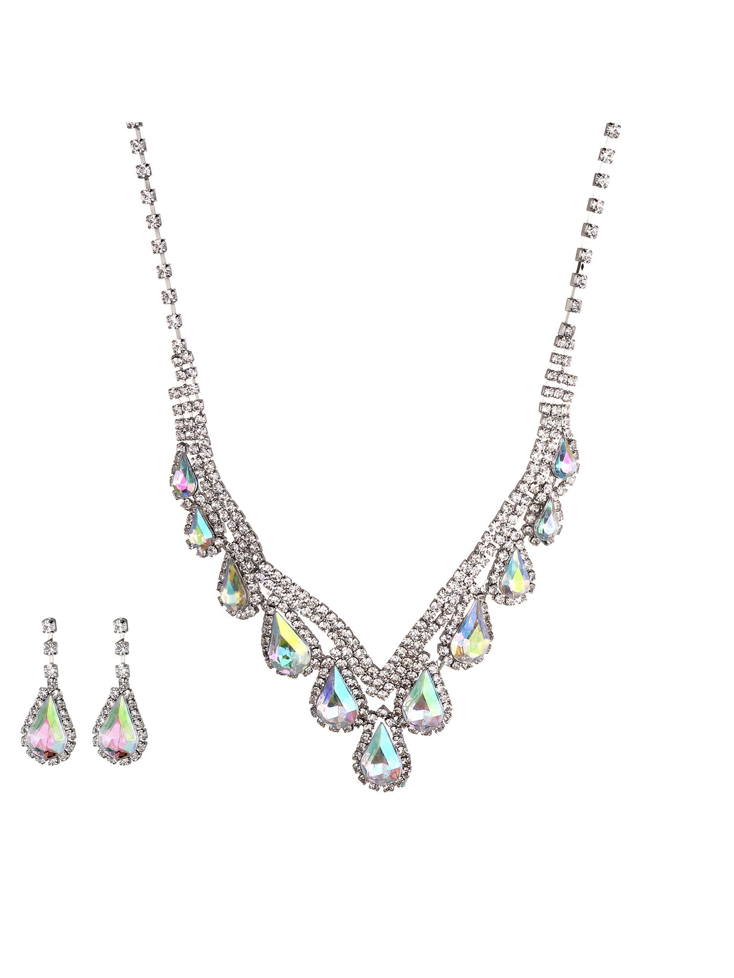 Lux Accessories Silver Tone Teardrop Crystals Rhinestones Fashion