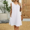 thumbnail image 6 of Women's Dresses Under $10 Summer Solid Pleated Round Neck Sleeveless Pockets Dresses Casual Comfortable All Occasion Wear, 6 of 9