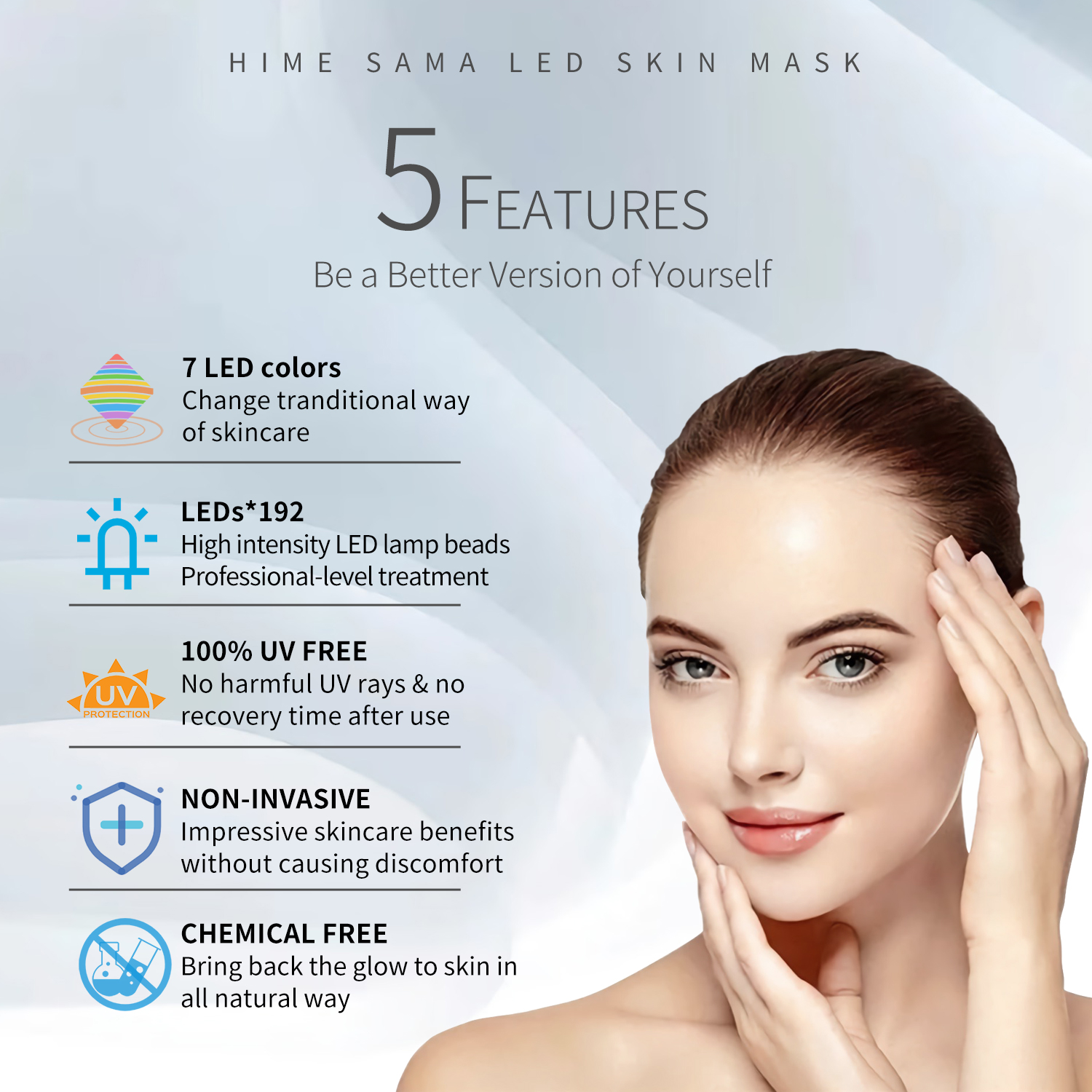 LED Skin Mask-CE Cleared Pro 7 LED Skin Care Mask for Face and Neck Skin Rejuvenation Light Therapy Facial Care Mask and Optical Cosmetic Mask Portable for Home and Travel Use - image 6 of 7