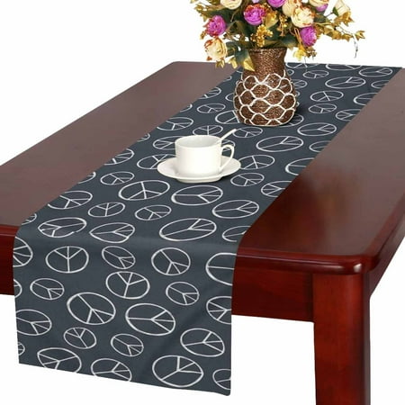 MKHERT Hippy Pacific Sign Peace Sign Table Runner Home Decor for Kitchen Dining Wedding Party 16x72 Inch