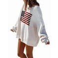 thumbnail image 2 of Women'S American Flag Graphic Long Sleeve Sweater Knit Round Neck Pullover Top White XXXL, 2 of 5