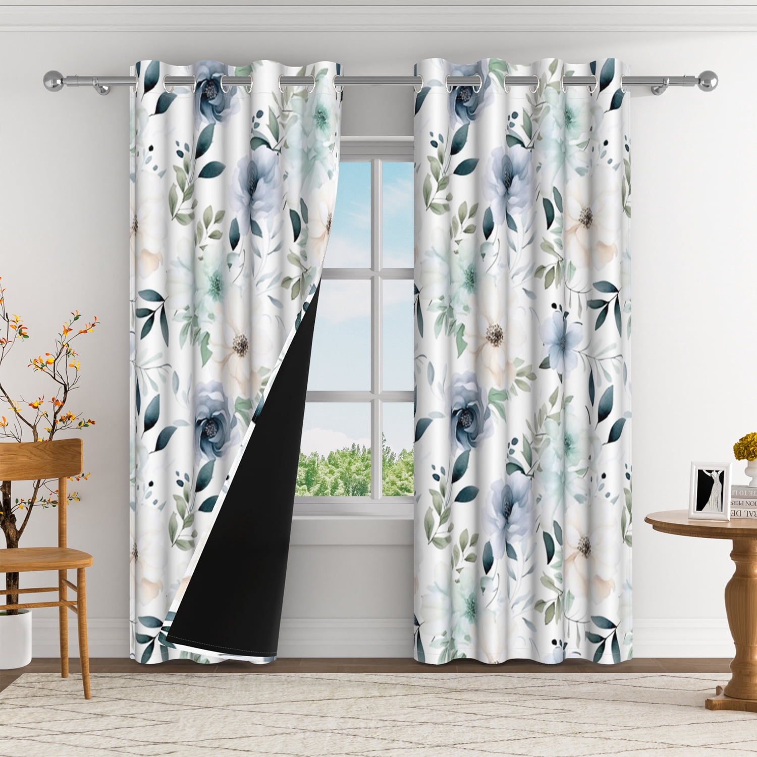 Aofoto Floral Print Blackout Curtain,Room Darkening Window Curtain,42x96inches, Set of 2