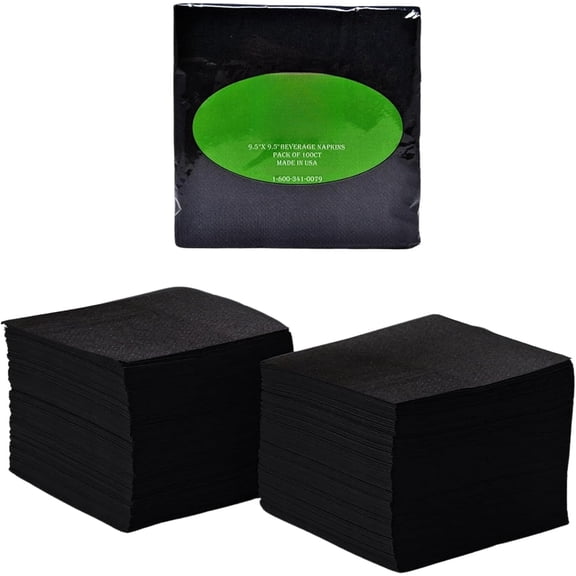 100 Count Black 2-Ply Beverage Napkins - Cocktail Drink Napkins for Parties, Bars, Restaurants & Home Use