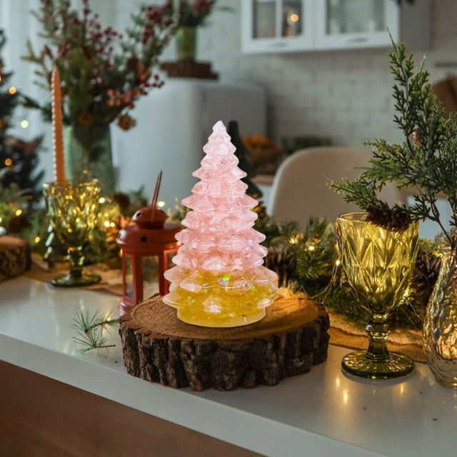 hengsof Holiday Christmas Tree Figurine Crystal Christmas Tree Decoration Xmas Ornament for Fireplace Tabletop Centerpiece Christmas Holiday Decoration Gift Decoration Ornaments