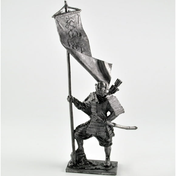 Warrior monk with a flag 1185 year, Japan metal sculpture. Collection 54mm (scale 1/32) miniature figurine. Tin toy soldiers