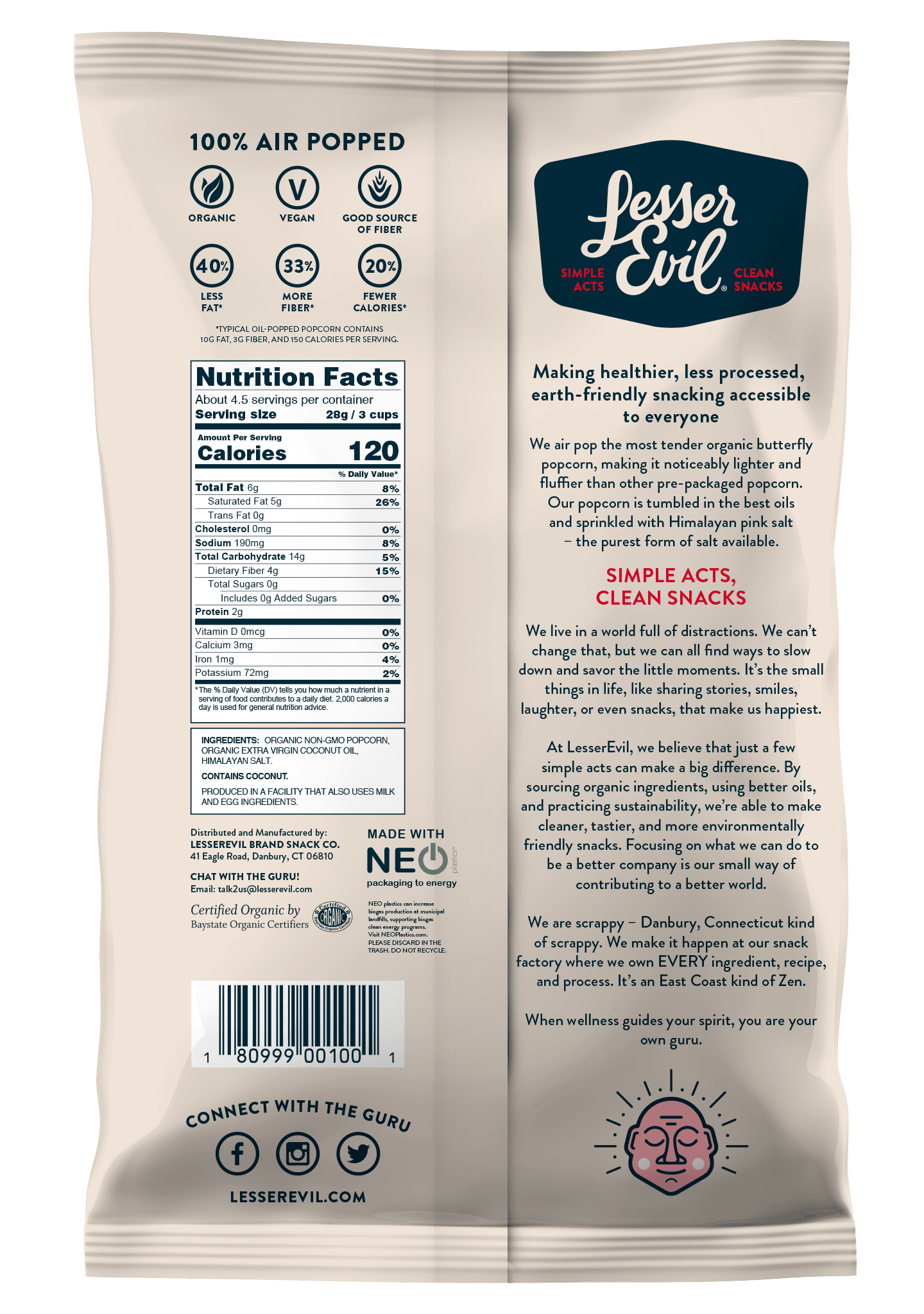 LesserEvil Organic Popcorn, Fiery Hot with Coconut Oil, 4.6 oz