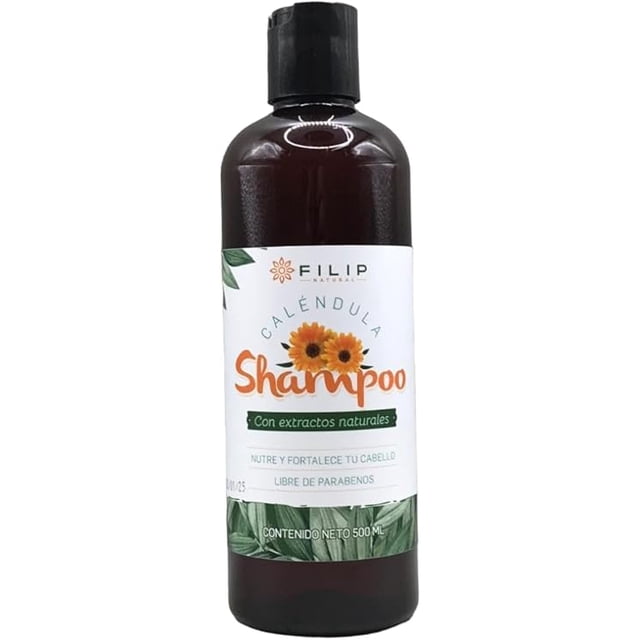 FILIP NATURAL, Shampoo De Caléndula, Auxiliar En Cabello Maltratado, Limpieza Profunda, Caída Del Cabello, Suavidad y Flexibilidad Natural, Mantiene El ph Balanceado, 500ml.