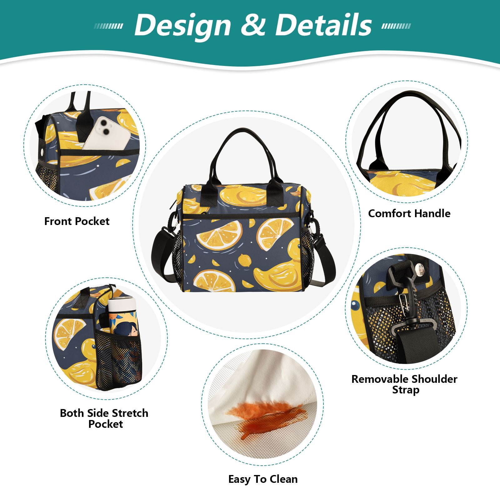 Duck Lemon Cooler Bag Lunch Bag Soft Cooler Cooling Tote Insulated Lunch Box for Adult Men Women