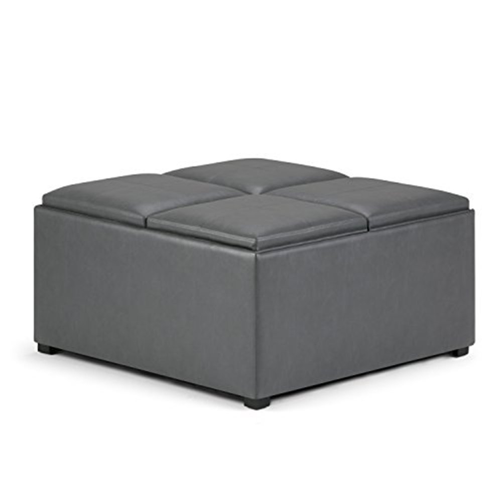 Simpli Home Avalon Coffee Table Storage Ottoman with 4 Serving Trays