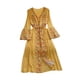 thumbnail image 3 of Vestido de mujer con mangas de trompeta, bordado floral de algodón, estilo bohemio, vestido de playa maxi para Amarillo, 3 of 9