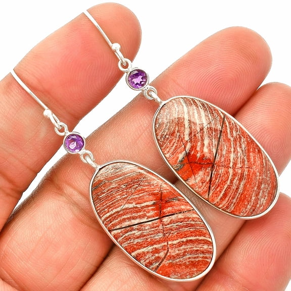 Snake Skin Jasper & Amethyst 925 Sterling Silver Earrings Jewelry E-1002 SDE84189
