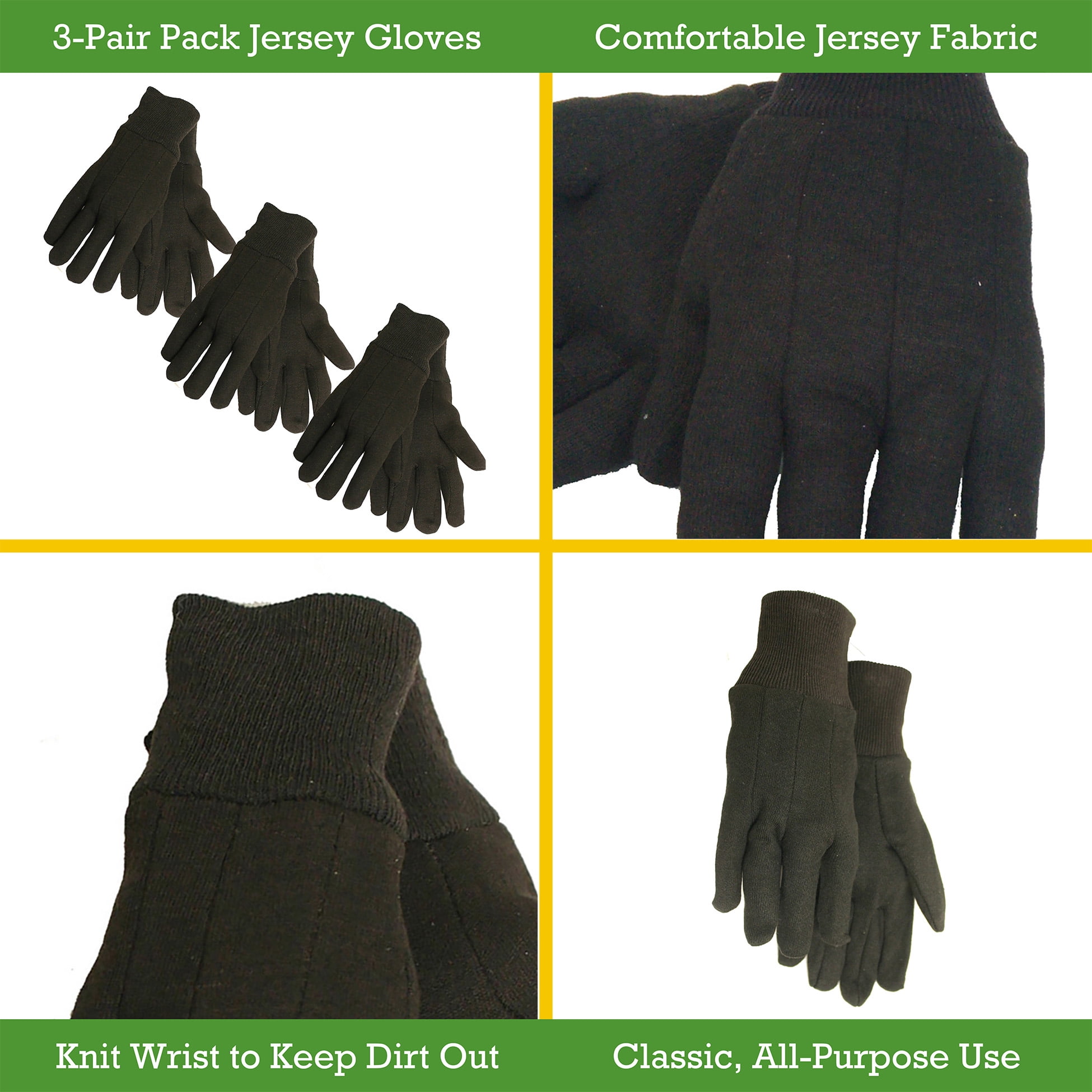Expert Gardener Men's Brown Jersey 3 Pack of Gloves, Large