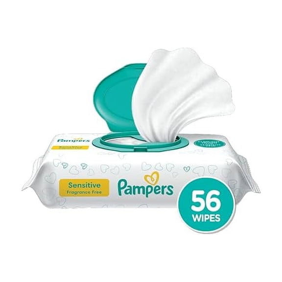 Pampers Baby Wipes Sensitive Perfume Free 1X Pop-Top Pack 56 Count (Pack of 8)