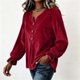 thumbnail image 5 of Women's Solid Velvet Long Sleeve Tops Notched V Neck Loose Tunic Shirts Business Casual Blouses Fall Winter Dressy Tops Daily Outfits Wine, 5 of 7