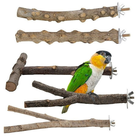Natural Parrot Perch Bird Stand Pole Wild Grape Stick Paw Grinding Fork Parakeet Climbing Standing Branches Toy Chewable Cage Accessories for Small Budgies Cockatiels Lovebirds 5PCS