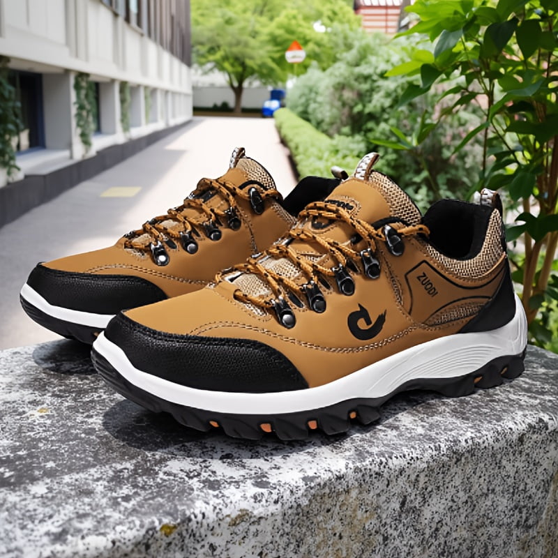 New| VanWeir Black Lace-up Sneakers: Outdoor Men's Hiking Boots, Large Size Fashionable Low-Top Shoes for Comfort and Indoor Fitness Activities and Grip - Ideal for Sports, Daily Wear,