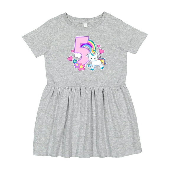 Inktastic I Am Five Years Old with Unicorn and Hearts Girls Toddler Dress