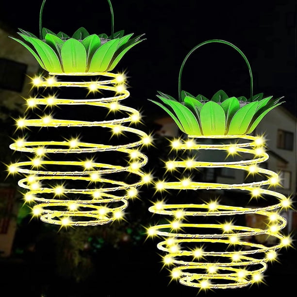 Bigger 60Leds Pineapple Solar Lights Outdoor Hanging Lantern for Pool Decorations,Backyard Decor,Pack of 2