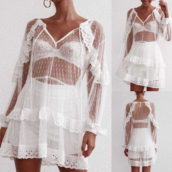 pstuiky Womens Dresses, Women's Lace Long Sleeve Mini Dress Princess Dress Plus Size Dresses Summer Savings