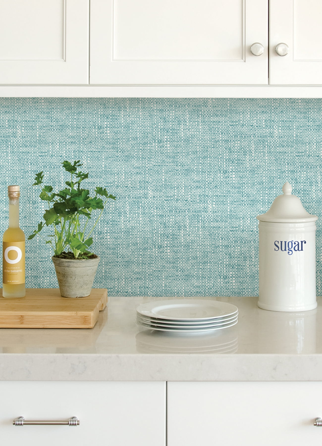 NuWallpaper Aqua Poplin Texture Raised Ink Vinyl Peel And Stick Wallpaper, 216-in by 20.5-in, 30.75 sq. ft.