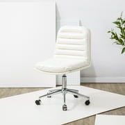 SAFAVIEH Couture Decolin Vegan Leather Mid Back Swivel Desk Chair, White/Silver