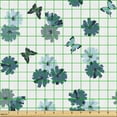 thumbnail image 2 of Ambesonne Spring Fabric by the Yard Upholstery, Garden Petals Butterflies, 2 Yards, Dark Cadet Blue and White, 2 of 5