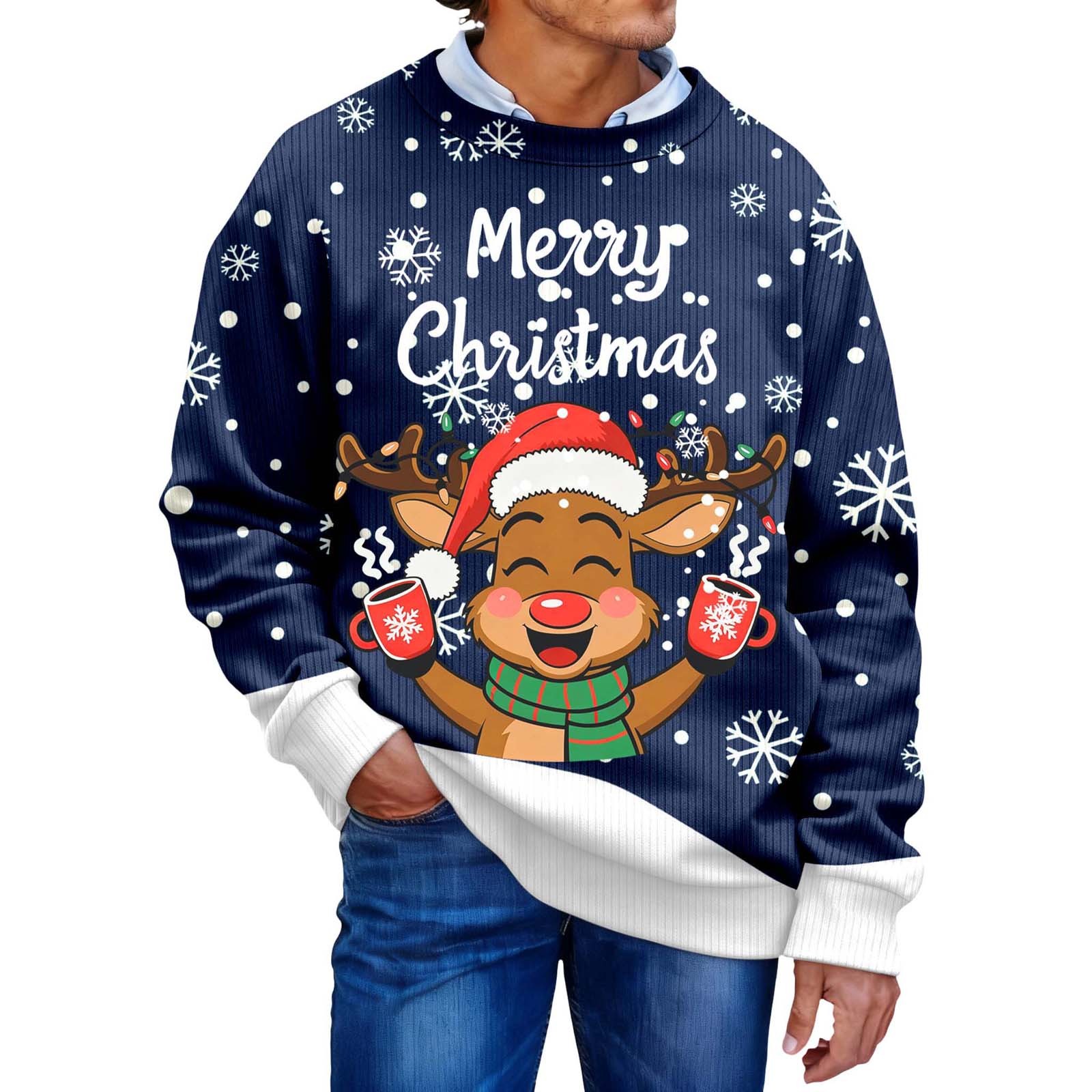 Christmas Sweater Men Sweaters Funny Sweatshirt Knit Plus Size Big and Tall Holiday Vacation Elf Adult Sweatshirts