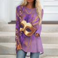 thumbnail image 2 of Mardi Gras Shirts for Women Mask Print Glitter Long Sleeve Graphic Tee Sequins Crew Neck Holiday Tops Purple 2XL, 2 of 5