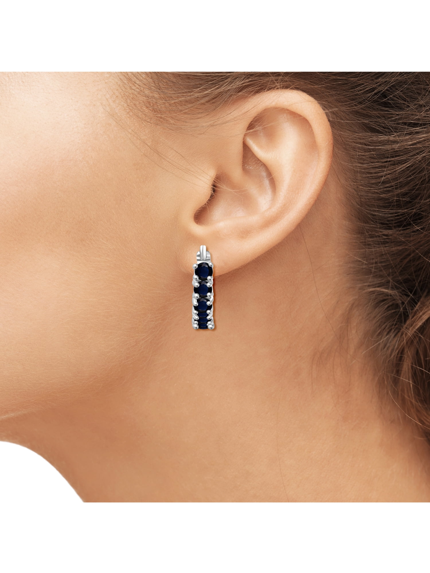 JewelersClub 2.00 CTW Sapphire Hoop Earrings – Sterling Silver (.925)| Hypoallergenic Hoops for Women - Round Cut Set with Latch Backs