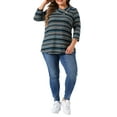 thumbnail image 2 of Blusa casual elegante de rayas de manga 3/4 para mujer de tallas grandes Agnes Orinda, camiseta de moda con cuello asimétrico 4X azul melocotón, 2 of 6