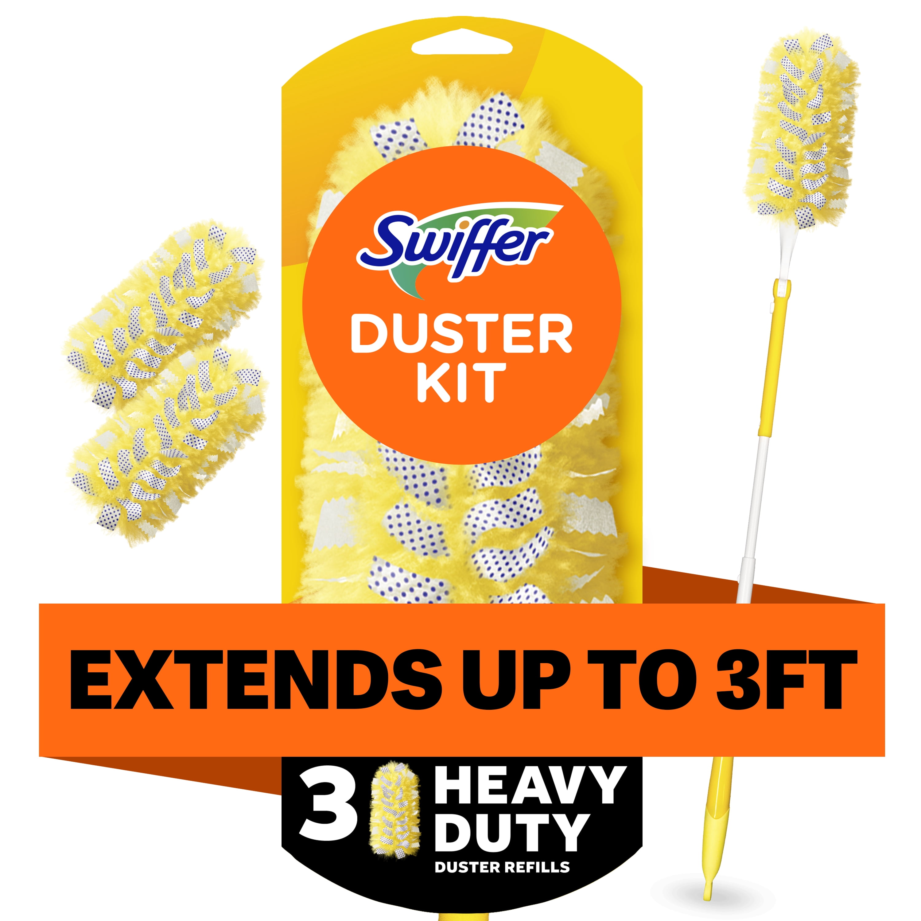 Swiffer Duster with Extension Pole Bundle, Cleaning Kit includes 3ft Extendable Handle & 9 Duster Refills