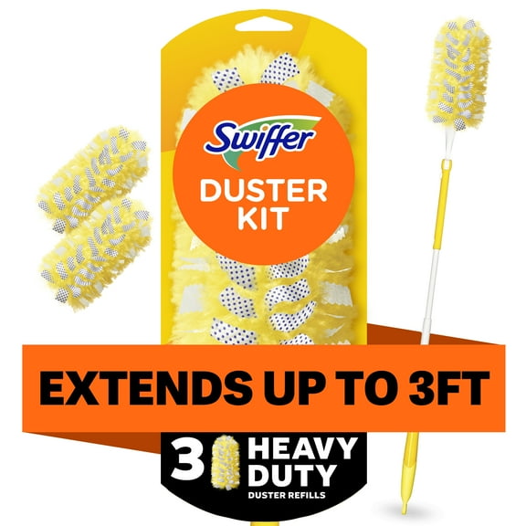 Swiffer Dusters with Extension Pole, Cleaning Kit includes 3ft Extendable Handle   3 Duster Refills