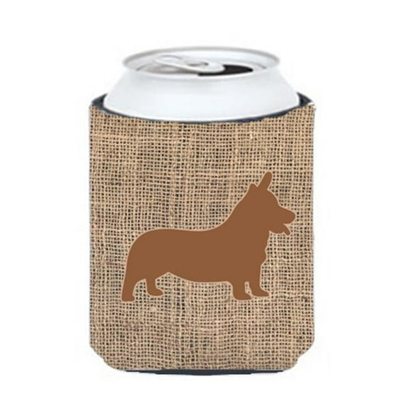 Corgi Burlap And Brown Can Or Bottle  Hugger