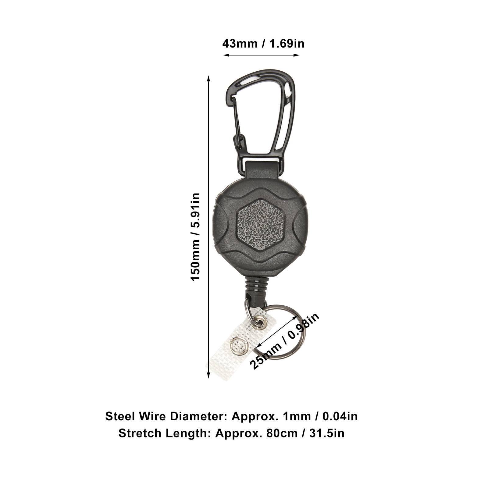 Rupoun 2Pcs Retractable Keychain with Heavy‑Duty Carabiner, Steel Wire Rope, Anti‑Loss ID Badge Holder, 31in Extension, Industrial ABS Design