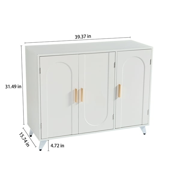 Sideboard Buffet cabinet with 3 doors and removable shelves, for living room, dining room, ivory white