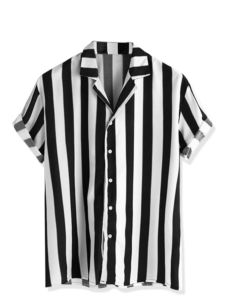 Unique Bargains Men's Short Sleeves Summer Striped Beach Shirt S