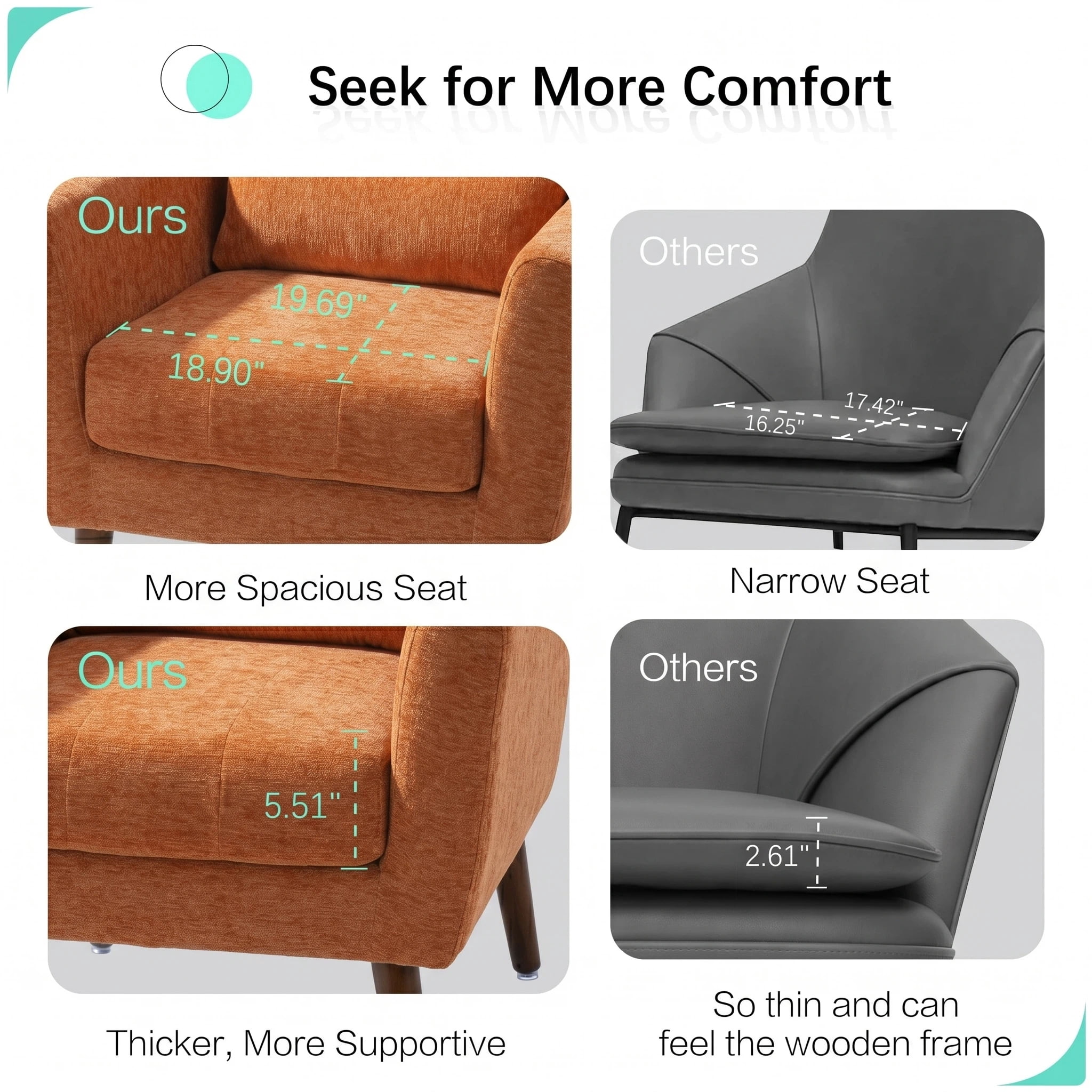 AISWORD Modern Accent Chair, Upholstered Armchair with Pillow, Fabric Single Sofa Chair with Lounge Seat and Wood Legs Accent Chair for Living Room Bedroom Small Spaces, Orange