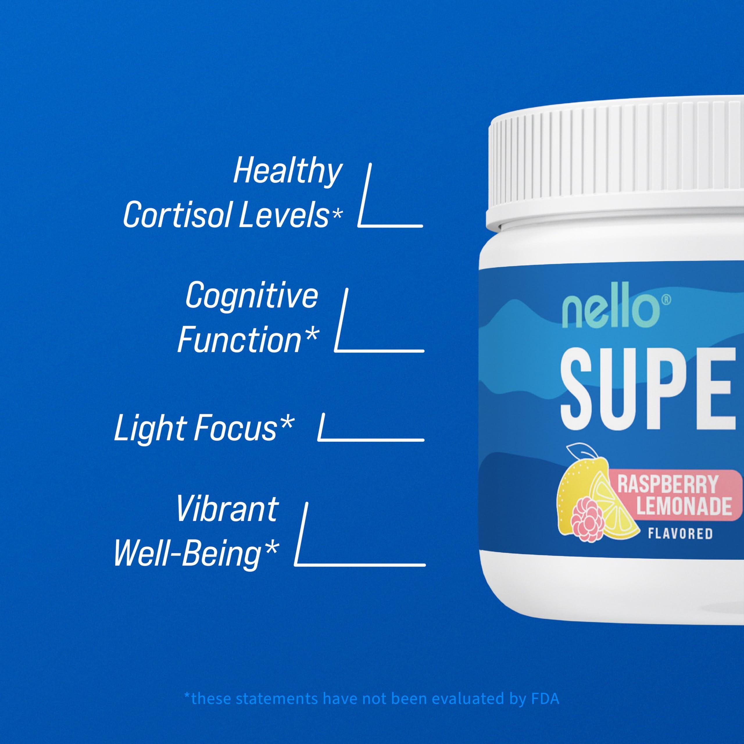 Nello Supercalm Drink Mix - Ashwagandha KSM 66, Magnesium Glycinate, L-Theanine, Vitamin D3 - Ashwagandha Root Extract, Magnesium L-Theanine Supplement - Focus Support (30 Servings)