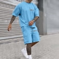 thumbnail image 2 of Glisme Mens 2 Piece Sets Summer Outfits Casual Letter Print Loose Fit T Shirt Summer Sports Set Comfortable Everyday Wear Trend Matching Set Sky Blue, 2 of 8