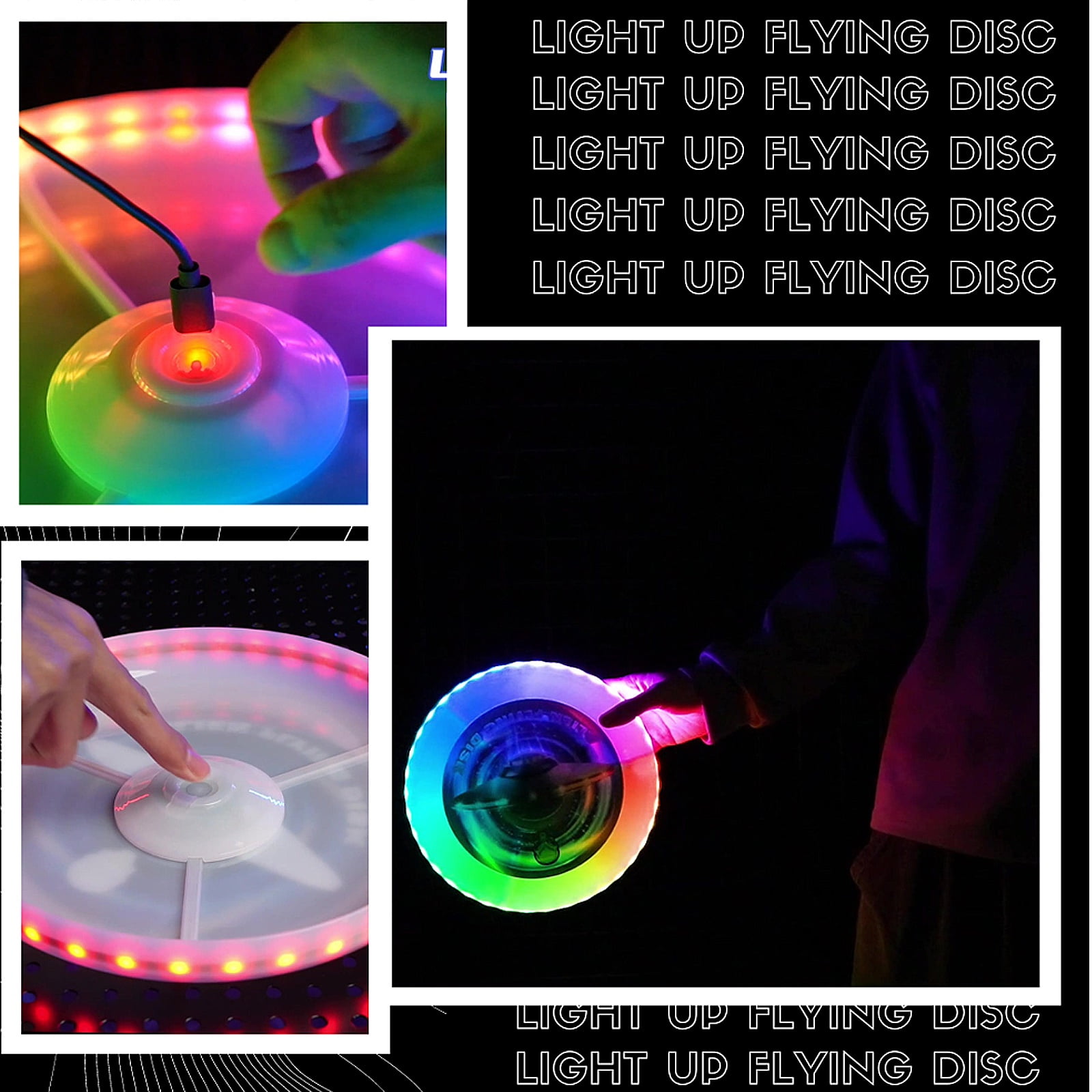 Notus Flying Ring 175g Ultimate Frisbee with 38 LED or 360 LEDs – Million Colors RGB Rechargeable Flying Disc, 12 Lighting Modes, Waterproof Outdoor Sports Game, Night play & backyard Fun White