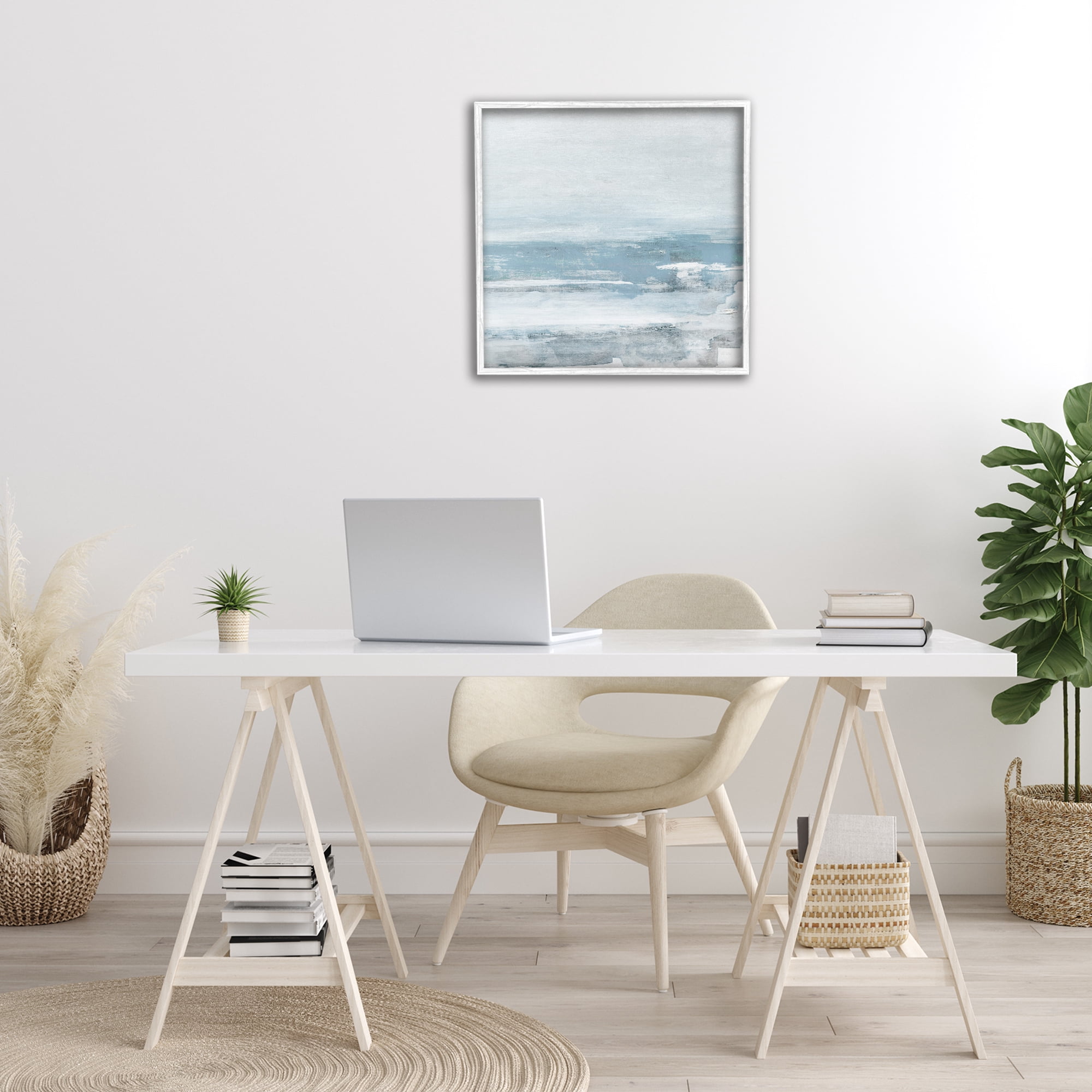 Stupell Industries Foggy Ocean Abstraction Abstract Painting White Framed Art Print Wall Art, 24 x 24