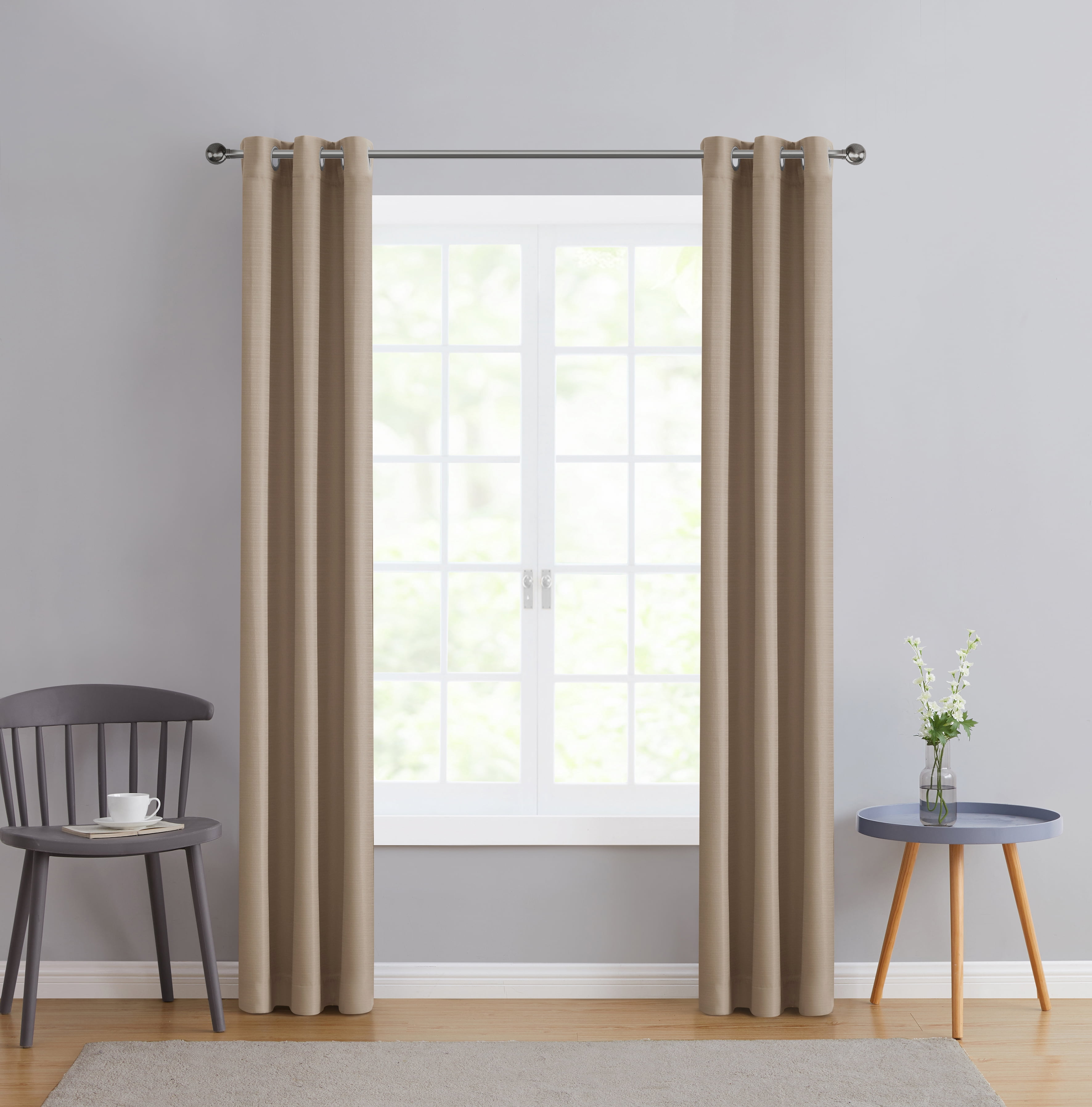 Serta So Dark 100% Blackout Beige Grommet Top Curtain Panel Pair, 37" x 84"