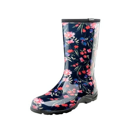 Rubber Gardening Boots - Sloggers Women's Waterproof Rain and Gardening Boots - Blue Floral Print