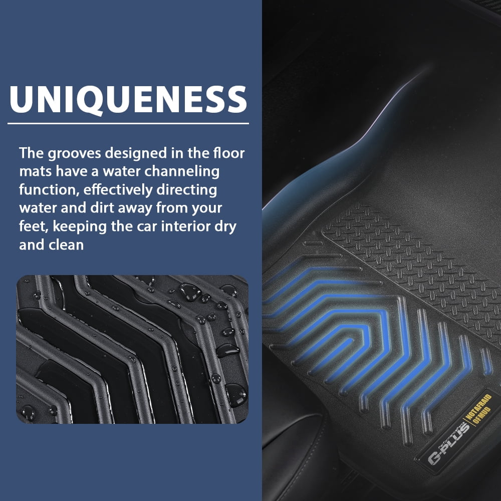All Weather TPE Floor Mats Front & 2nd Row 3Pcs Black Fit for 2013 - 2019 Ford Escape/2013 - 2018 Ford C-Max