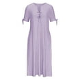 thumbnail image 4 of Nmnitkp Summer Dresses for Women Casual V Neck Short Sleeve Button Maxi Dress Solid Color Eyelet Oversize Womens Dresses for Daily Wear S-3XL, 4 of 6