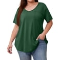 thumbnail image 5 of Mlqidk Plus Size T Shirts for Women Dressy Casual Going Out Tops Short Sleeve Crew Neck Solid Color T-Shirt 4x-5x Tunic Tops Dark Green XL, 5 of 5