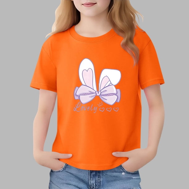 Blusas y camisas de manga corta con cuello redondo para niños Camiseta de verano de manga corta estampada para niñas Jersey elegante de cuello redondo para niñas Top de algodón para niños