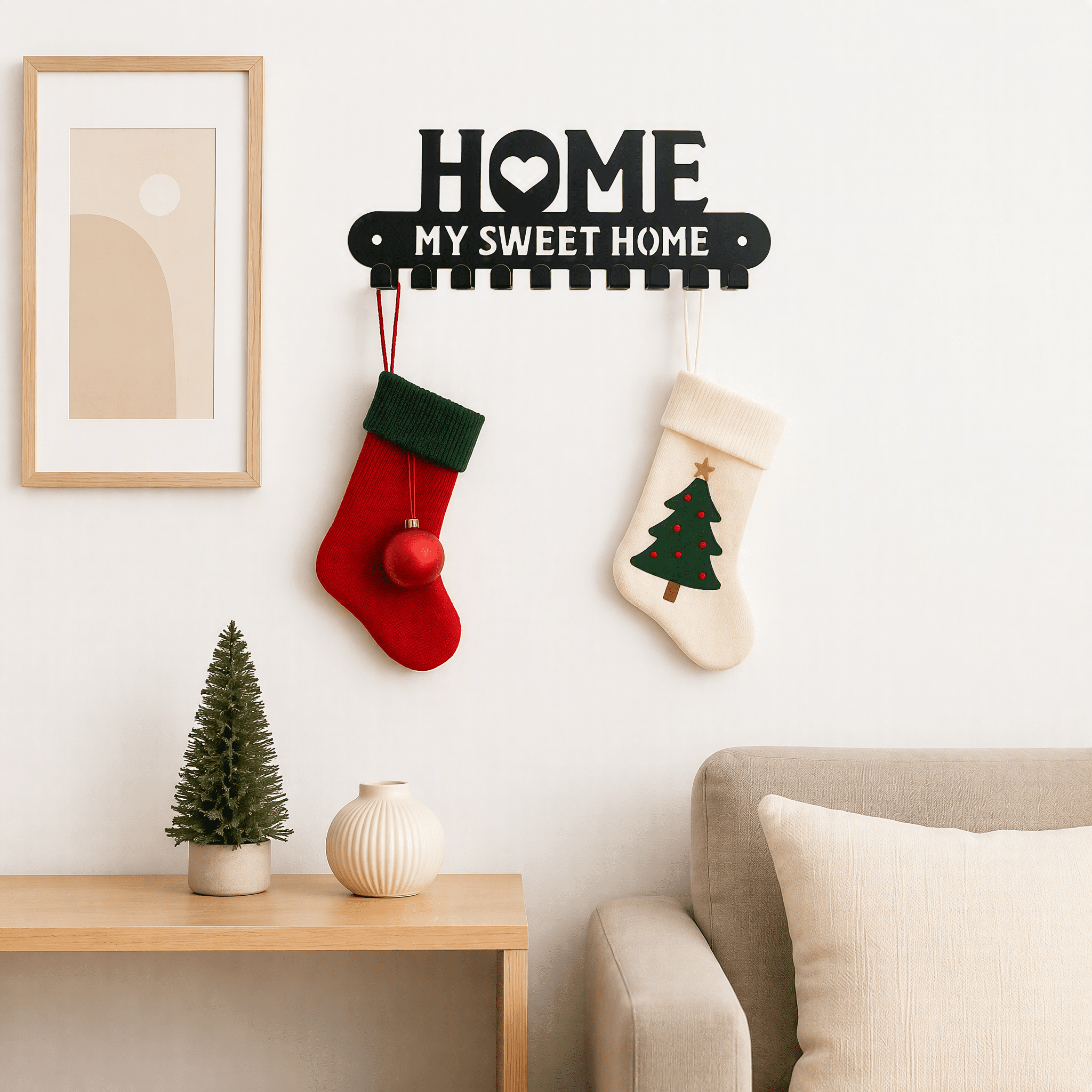 2-in-1 Halloween Christmas Wall Key Holder with Sturdy iron Hooks Entryway Organizer Holiday Home Decor