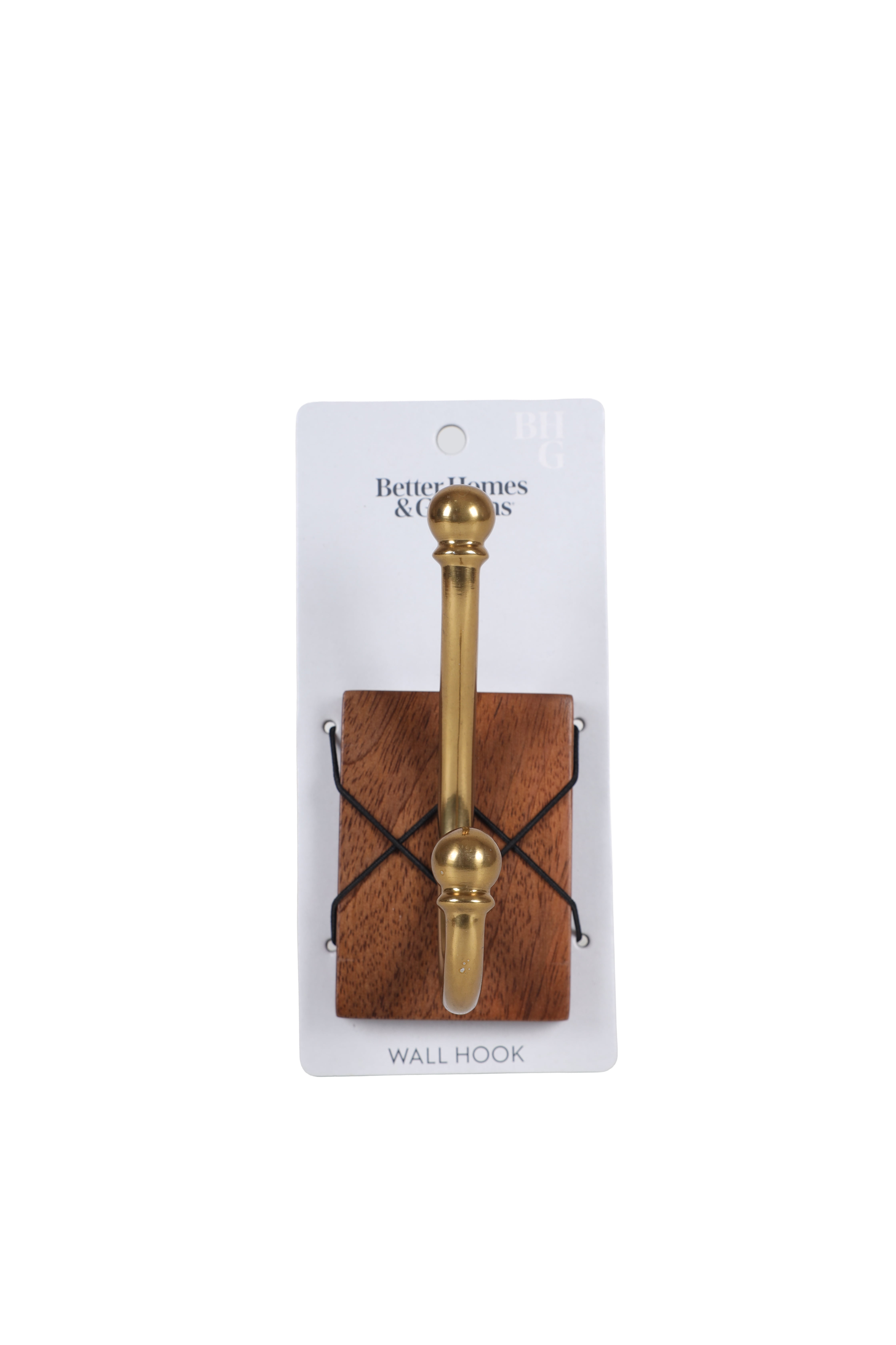 Better Homes & Gardens Modern Heirloom Single Wall Hook, Walnut Wood/Heritage Gold Finish